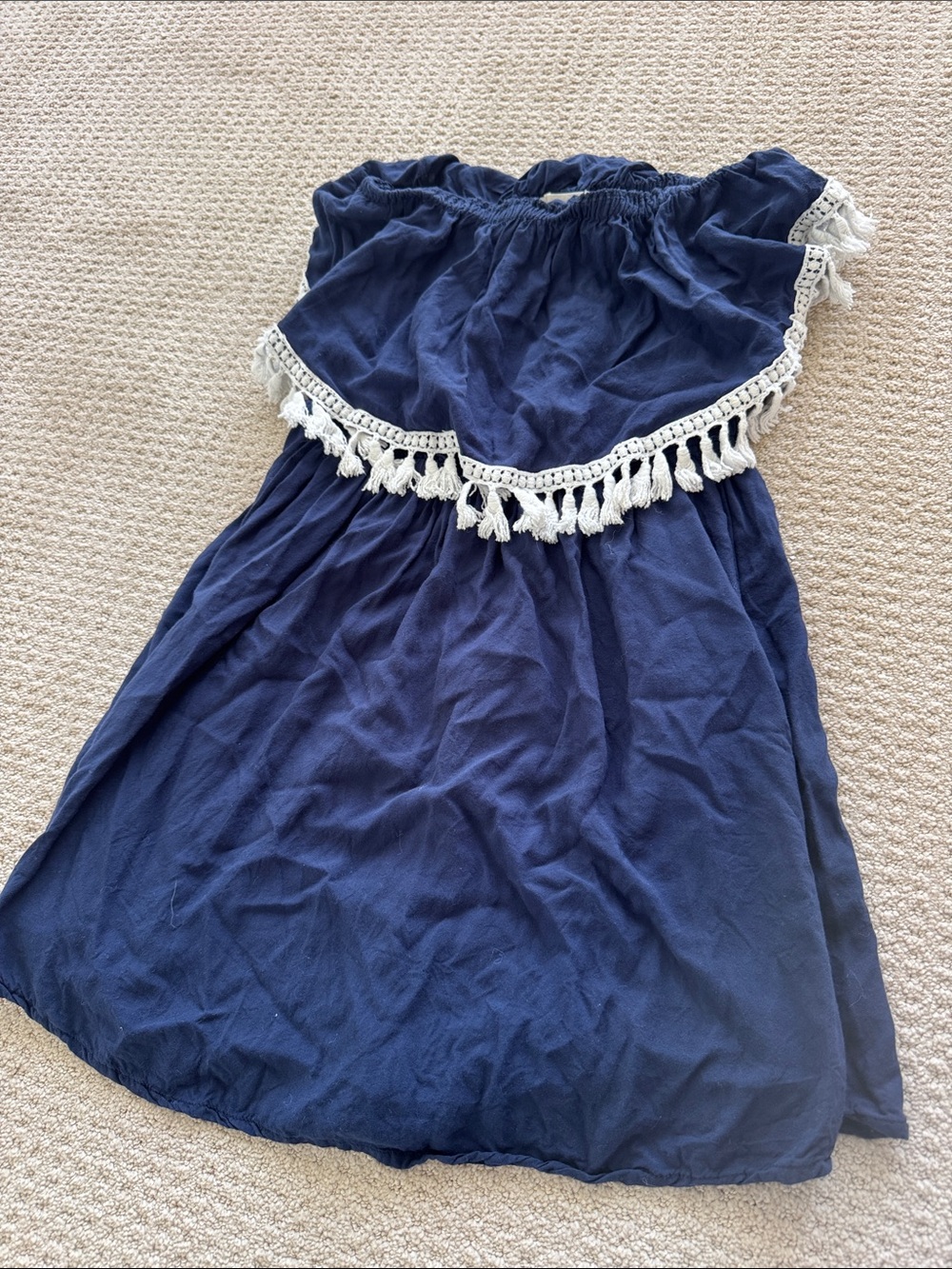Ocean Drive Navy Blue Off-Shoulder Tassel Mini Dress